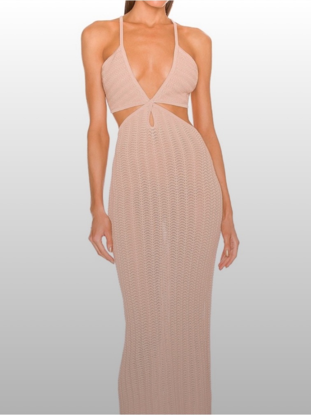 MISHA COLLECTION Haylee Nude Rose Satin Midi Dress